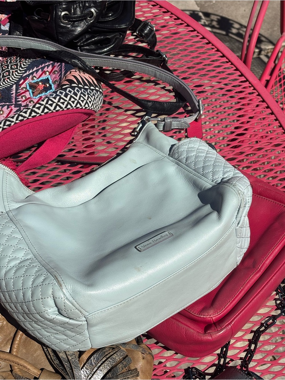 Vera Bradley Light Blue Quilted Leather Shoulder Bag